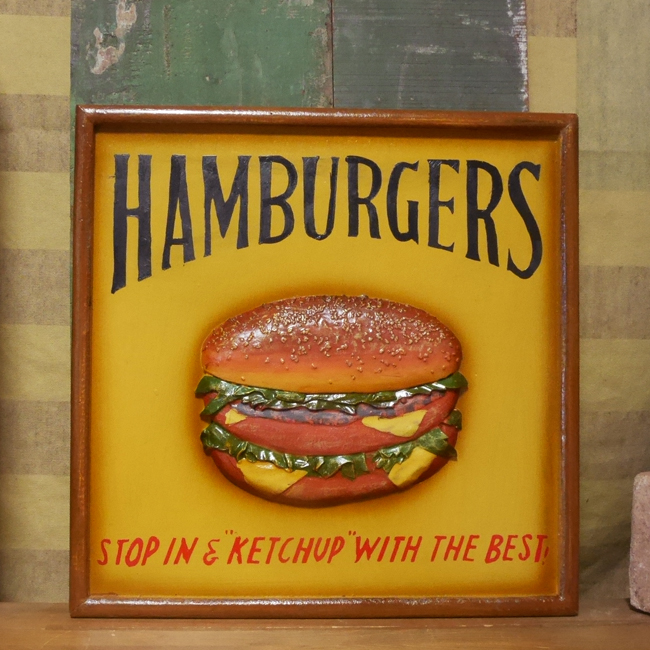 ハンバーガーウッド看板　アメリカンインテリア　アメリカン雑貨